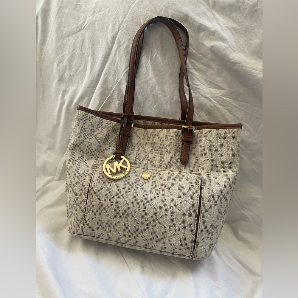 Michael Kors Cream and Brown Signature Tote